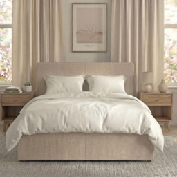 VIDA DESIGNS Veronica Beige Linen Double Ottoman Bed with Padded Headboard - thumbnail 3