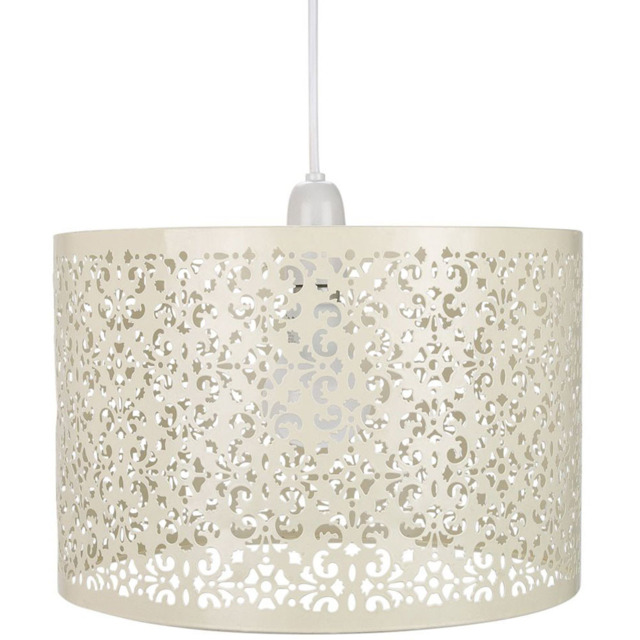 Happy Homewares Marrakech Designed Cream Metal Ceiling Pendant Shade with Floral Decoration - image 1