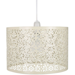Happy Homewares Marrakech Designed Cream Metal Ceiling Pendant Shade with Floral Decoration