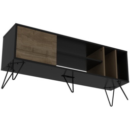 Decorotika Mistico Single Door 4 Shelf Black and Walnut TV Unit - thumbnail 3