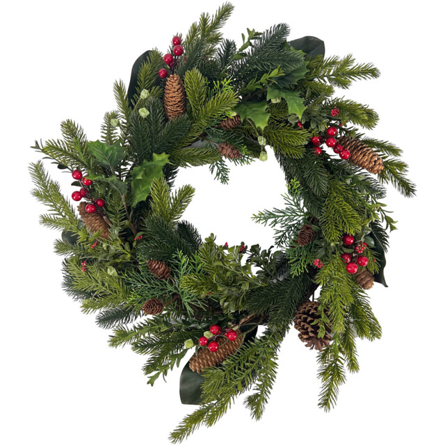 Traditional Green Holly and Berry Christmas Wreath 66cm - image 1