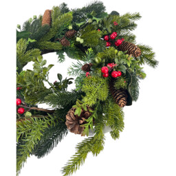 Traditional Green Holly and Berry Christmas Wreath 66cm - thumbnail 2