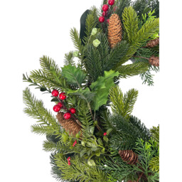 Traditional Green Holly and Berry Christmas Wreath 66cm - thumbnail 3