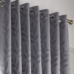 Alan Symonds Dupion Leaf Jacquard Ring Top Eyelet Curtains Green 168 x 229cm - thumbnail 2