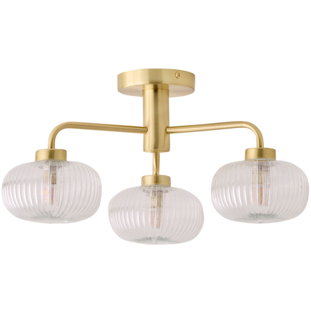 ValueLights Amaia Gold 3 Way Clear Ribbed Glass LED Ceiling Light - image 1