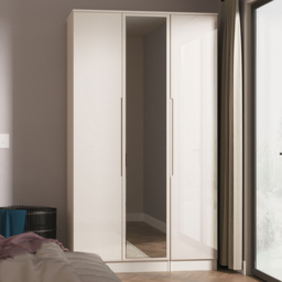 Crowndale Milan Kashmir Gloss and Kashmir Tall Triple Wardrobe with Mirror Door Ready Assembled - thumbnail 1