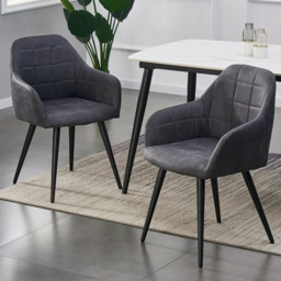 Adrian Dark Grey Faux Suede Leather Dining Chair Set of 2