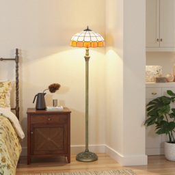HOMCOM Orange Handcrafted Stained Glass Shade Vintage Floor Lamp - thumbnail 4
