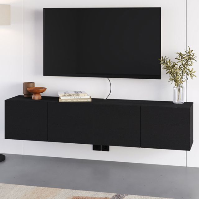 Decortie Combe Black Wood 4 Door Wall-Mounted TV Unit - image 1