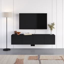 Decortie Combe Black Wood 4 Door Wall-Mounted TV Unit - thumbnail 3
