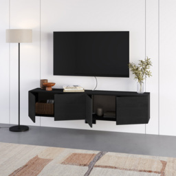 Decortie Combe Black Wood 4 Door Wall-Mounted TV Unit - thumbnail 4