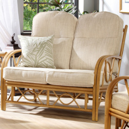 Desser Bali 2 Seater Beige and Cream Fabric Natural Rattan Sofa