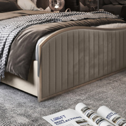 Brixton Silver Double Velvet Upholstered Metal Bed Frame with Wave Headboard - thumbnail 4