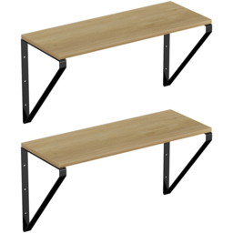 Homebase Light Oak Effect Hanging Shelf with Black Brackets 2 Pack - thumbnail 1