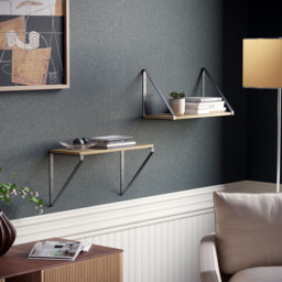 Homebase Light Oak Effect Hanging Shelf with Black Brackets 2 Pack - thumbnail 2