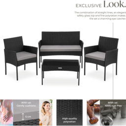tectake Palese Black 4 Seater Rattan Garden Furniture Set - thumbnail 4