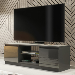 Creative Furniture Aura Dark Grey and Dark Grey Gloss 2 Door 2 Shelf TV Unit