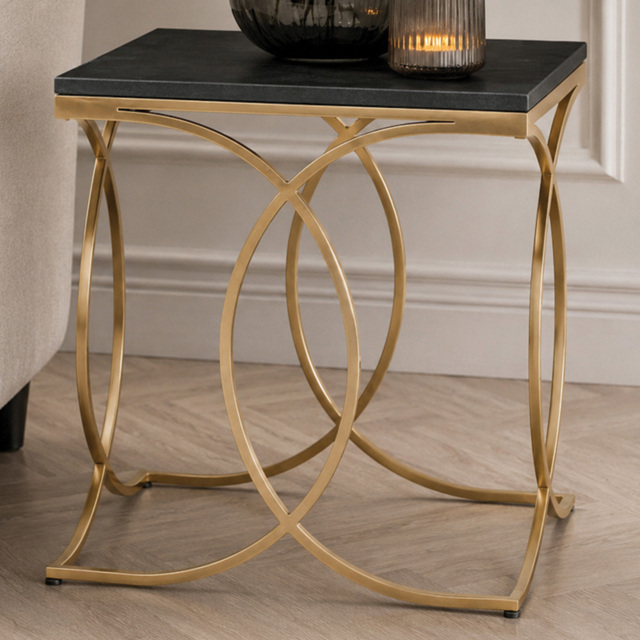 Premier Housewares Kia Black Marble and Gold Side Table - image 1