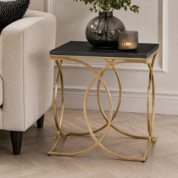 Premier Housewares Kia Black Marble and Gold Side Table - thumbnail 4