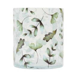 Leaf Crackle Candle Holder Green