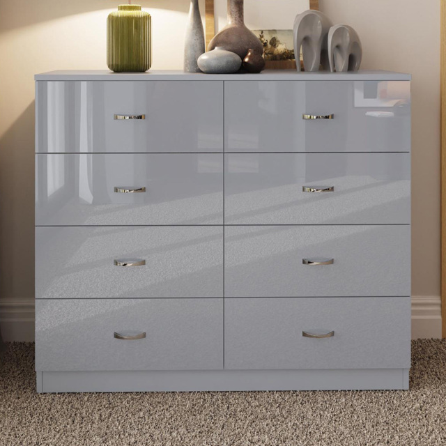 FWStyle Chilton 8 Drawer Grey Gloss Chest of Drawers - image 1
