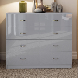 FWStyle Chilton 8 Drawer Grey Gloss Chest of Drawers