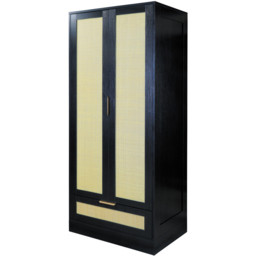 Langham 2 Door Single Drawer Black Rattan Fluted Wardrobe - thumbnail 2