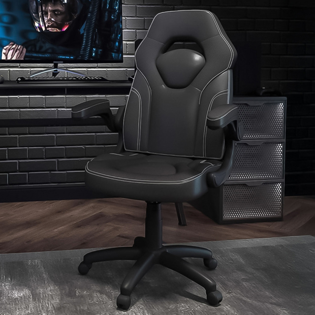 FWStyle X10 Racer Style Black Faux Leather Gaming Chair - image 1