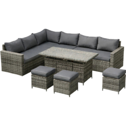 Outdoor Living The Tarporley 9 Seater Firepit Rattan Corner Dining Set Grey - thumbnail 3