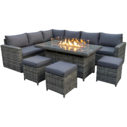 Outdoor Living The Tarporley 9 Seater Firepit Rattan Corner Dining Set Grey - thumbnail 2