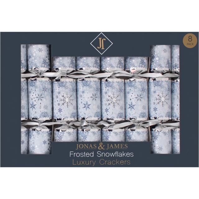 Jack & Jones Silver Frosted Snowflakes Deluxe Christmas Crackers 8 Pack - image 1