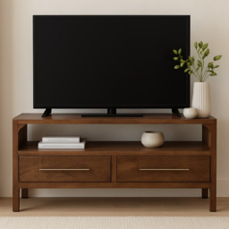 Artisan Furniture Arc-Line Brown 2 Drawer Single Shelf Solid Wood Media Console Table
