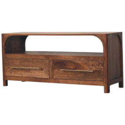 Artisan Furniture Arc-Line Brown 2 Drawer Single Shelf Solid Wood Media Console Table - thumbnail 3