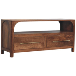 Artisan Furniture Arc-Line Brown 2 Drawer Single Shelf Solid Wood Media Console Table - thumbnail 4