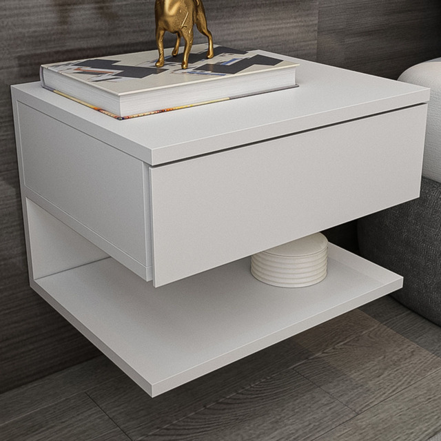 Decorotika Single Drawer White Floating Bedside Table - image 1