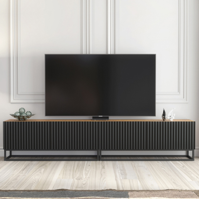 Creative Furniture Ripple Duo Dark Oak and Black 2 Fluted Door TV Unit - image 1