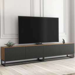Creative Furniture Ripple Duo Dark Oak and Black 2 Fluted Door TV Unit - thumbnail 4