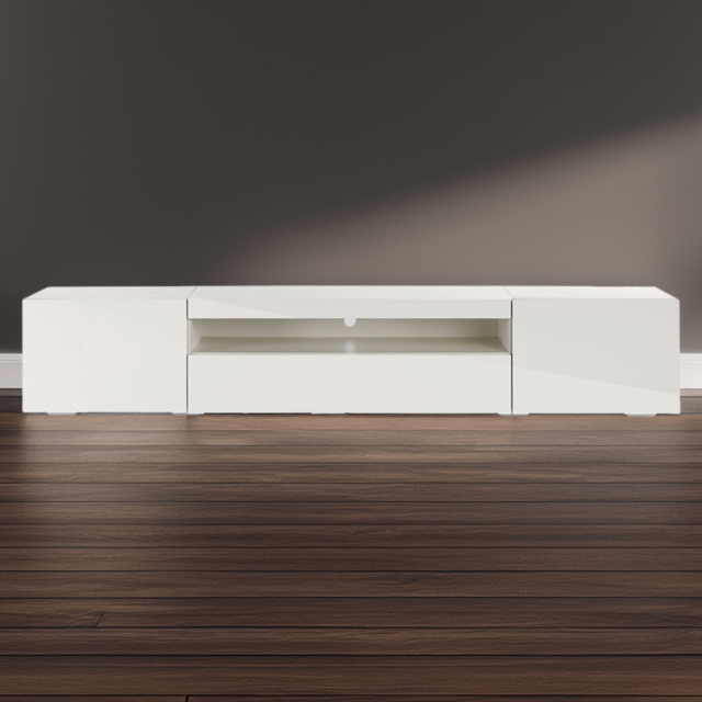 MMT Furniture Designs 3 Door Single Shelf Matt Gloss White Modern TV Unit - image 1