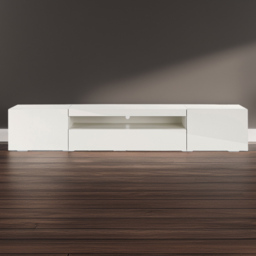 MMT Furniture Designs 3 Door Single Shelf Matt Gloss White Modern TV Unit
