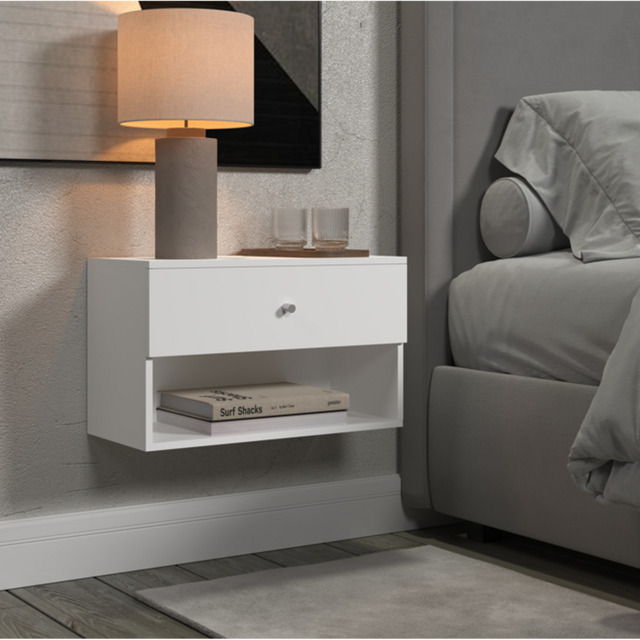 Wall Hanging Cube Bedside Table Matt White - image 1