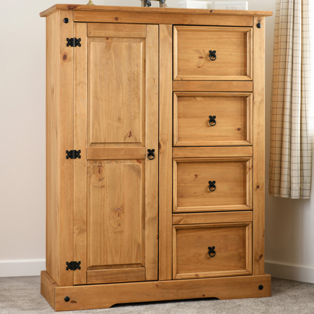 Seconique Corona Single Door 4 Drawer Distressed Waxed Pine Low Wardrobe - image 1