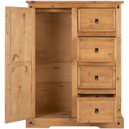 Seconique Corona Single Door 4 Drawer Distressed Waxed Pine Low Wardrobe - thumbnail 4