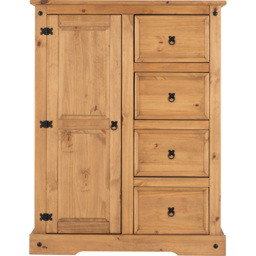 Seconique Corona Single Door 4 Drawer Distressed Waxed Pine Low Wardrobe - thumbnail 3
