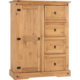 Seconique Corona Single Door 4 Drawer Distressed Waxed Pine Low Wardrobe - thumbnail 2