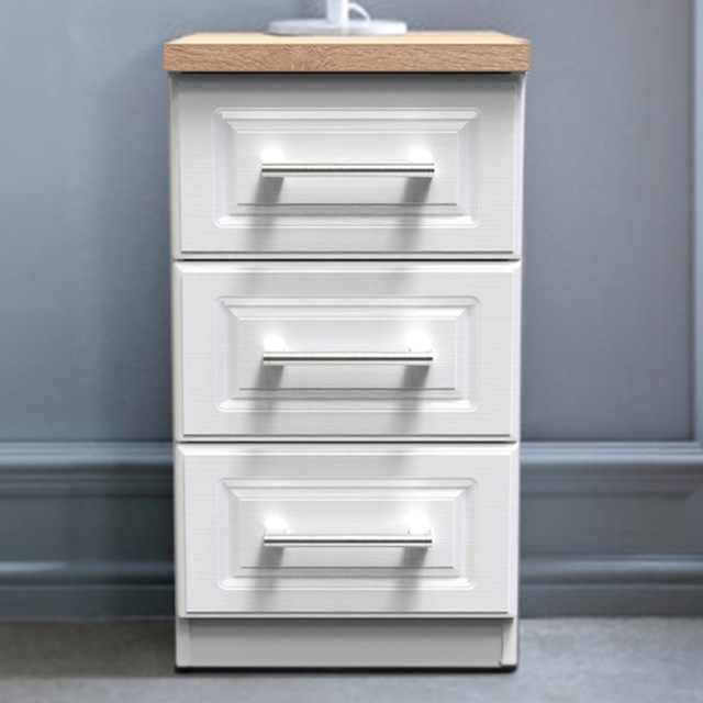 Crowndale Kent 3 Drawer White Ash and Modern Oak Bedside Table - image 1