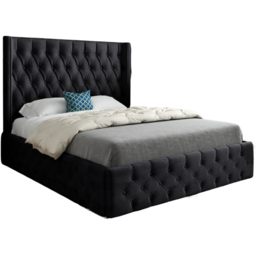 Turin Small Double Black Soft Velvet Upholstered Bed Frame with Straight Winged Headboard - thumbnail 2