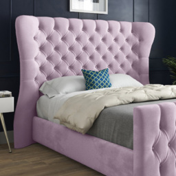 Parma Super King Size Pink Soft Velvet Upholstered Bed Frame with Curved Winged Headboard - thumbnail 3