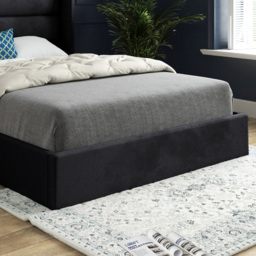 Nuno Black King Size Velvet Upholstered Bed Frame with Straight Winged Headboard - thumbnail 4