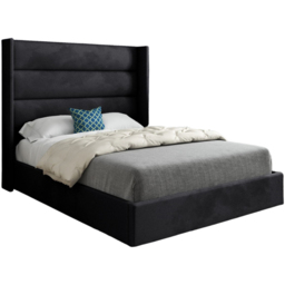 Nuno Black King Size Velvet Upholstered Bed Frame with Straight Winged Headboard - thumbnail 2