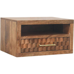 Artisan Furniture Brown Single Drawer Single Shelf Golden Teak Solid Wood Wall-Mounted Nightstand - thumbnail 3